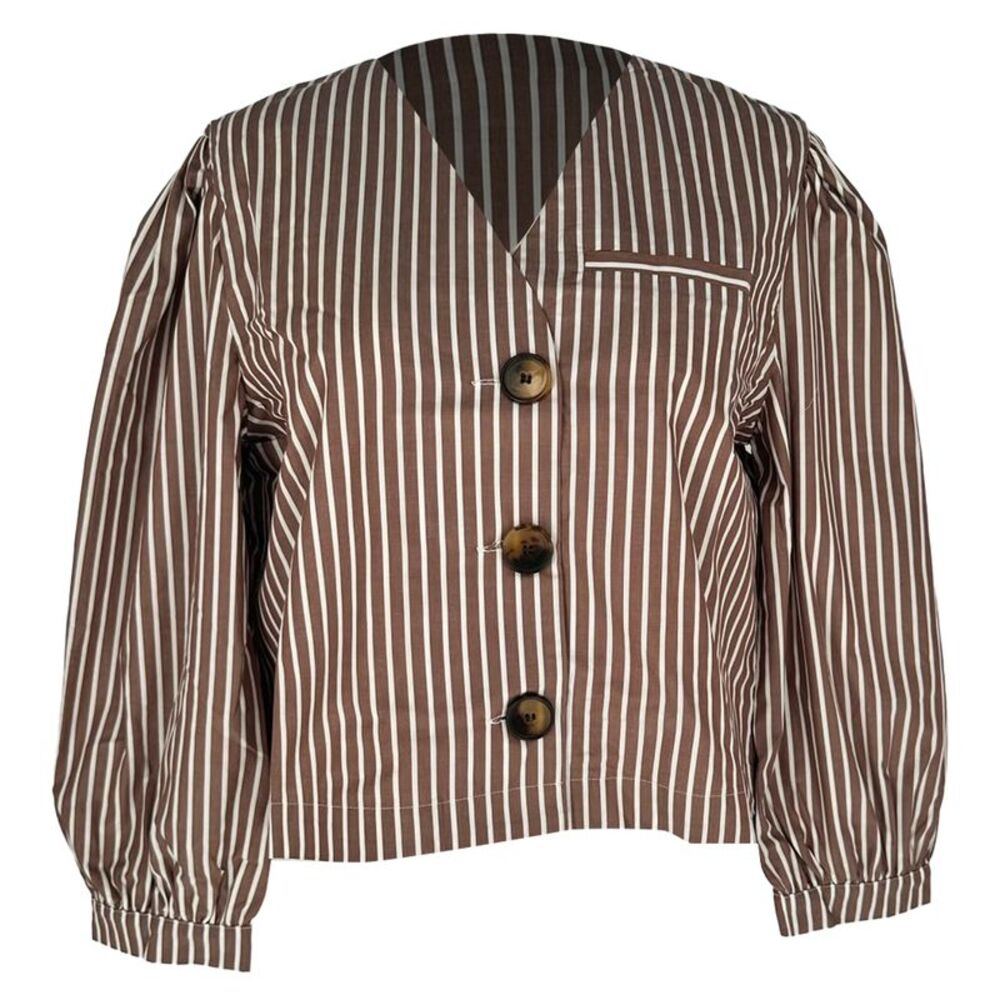 Maria De La Orden Jiselle Striped Cropped Jacket in Brown Cotton